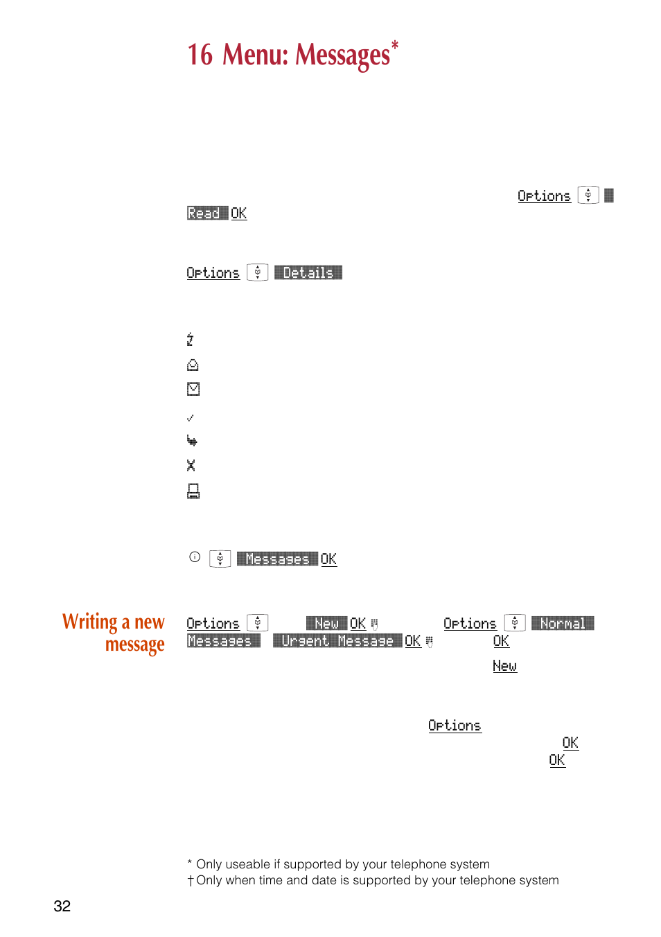 16 menu: messages, Writing a new message | NEC C944 User Manual | Page 34 / 53