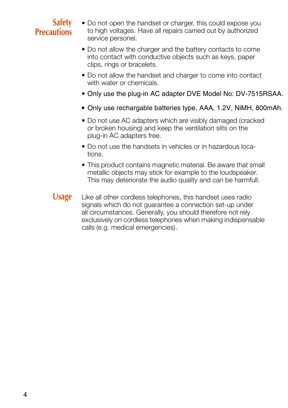 Safety precautions, Usage, Safety precautions usage | NEC C944 User Manual | Page 6 / 53