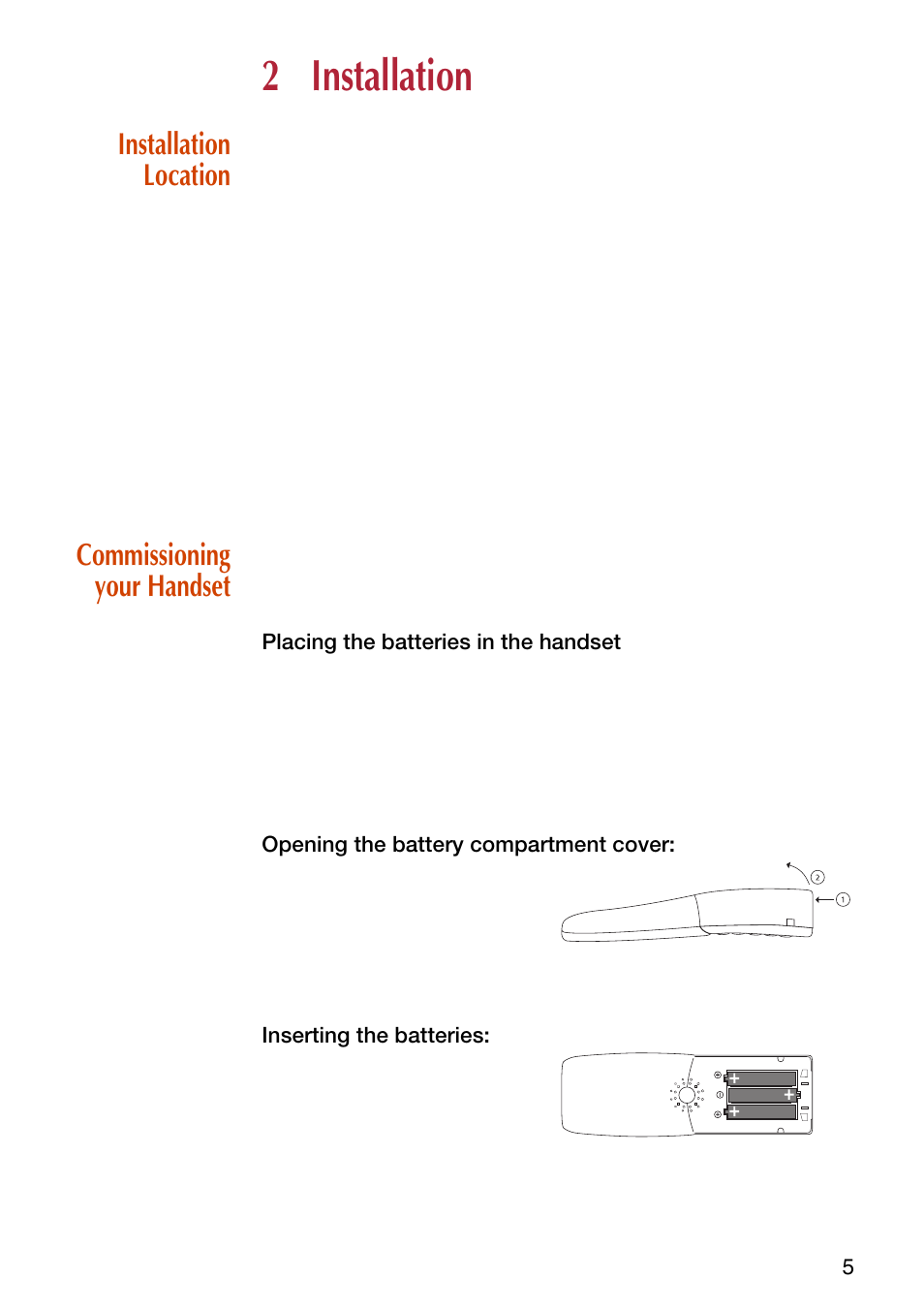 2 installation, Installation location, Commissioning your handset | Installation, Installation location commissioning your handset | NEC C944 User Manual | Page 7 / 53