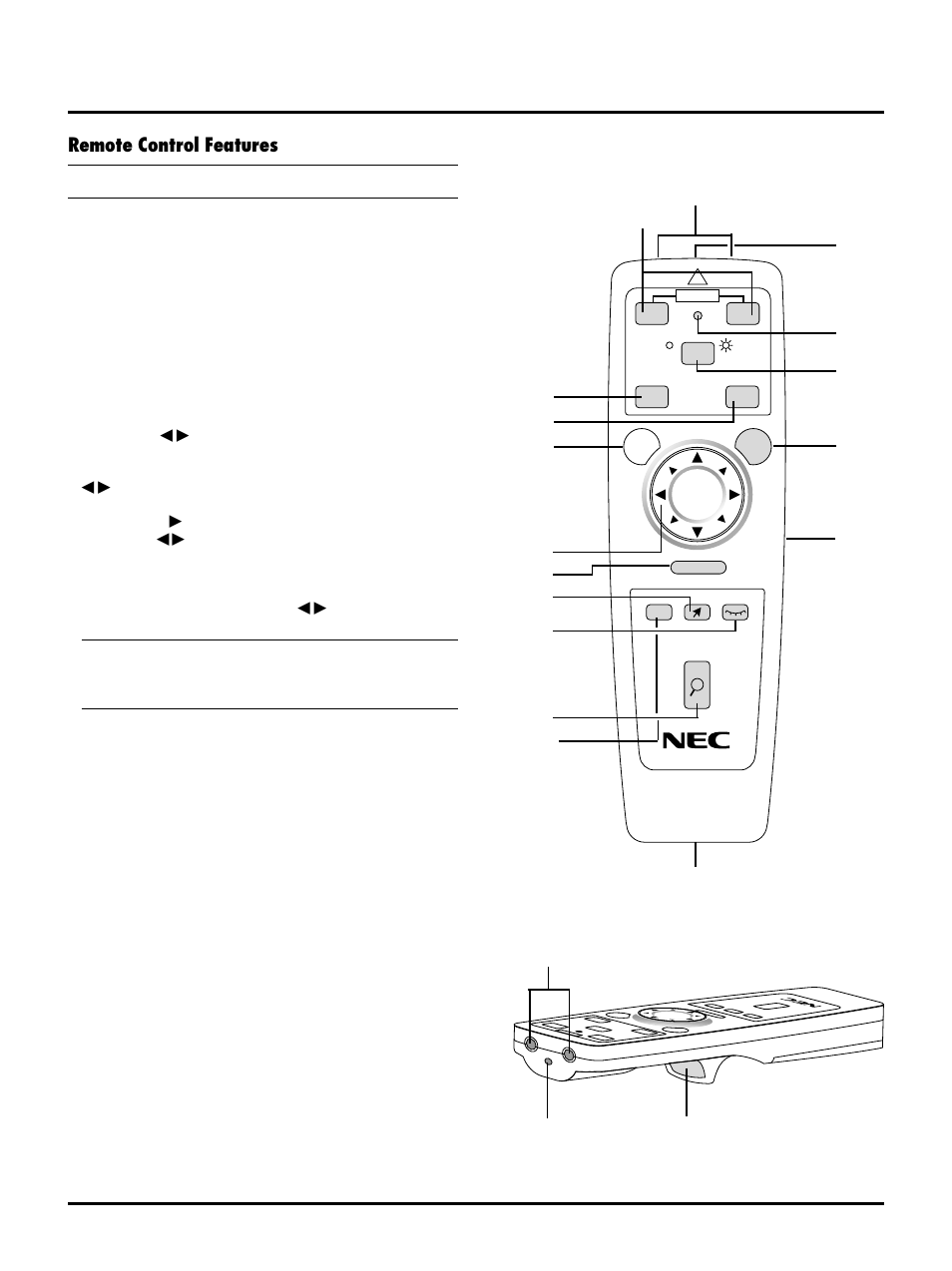 Remote control features | NEC MT1040 User Manual | Page 10 / 42