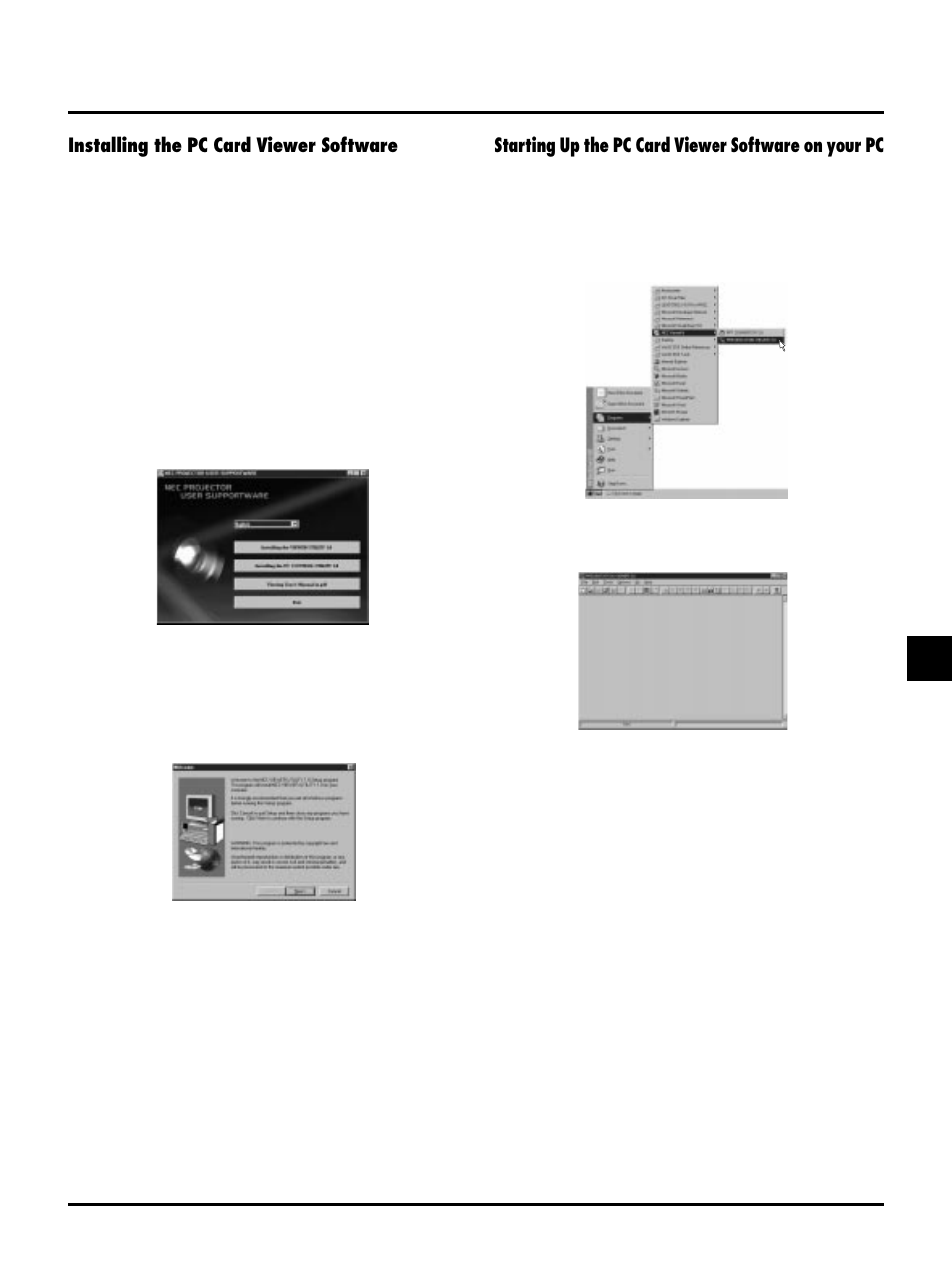 Installing the pc card viewer software, Starting up the pc card viewer software on your pc | NEC MT1040 User Manual | Page 27 / 42