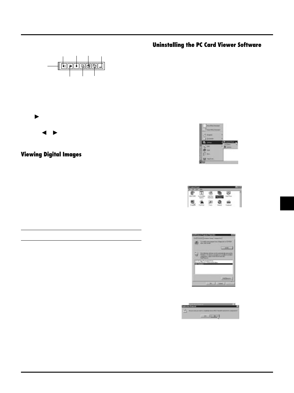 Uninstalling the pc card viewer software, Viewing digital images | NEC MT1040 User Manual | Page 31 / 42