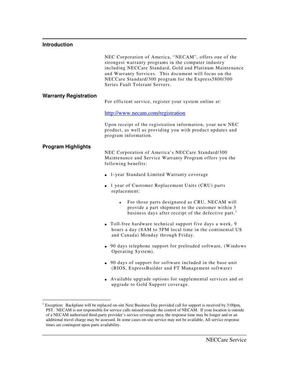 Neccare service | NEC NECCare Standard/300 User Manual | Page 4 / 11