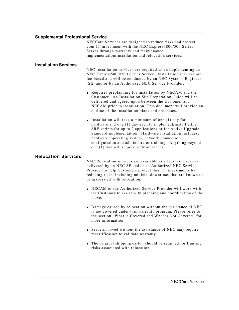 Neccare service | NEC NECCare Standard/300 User Manual | Page 5 / 11