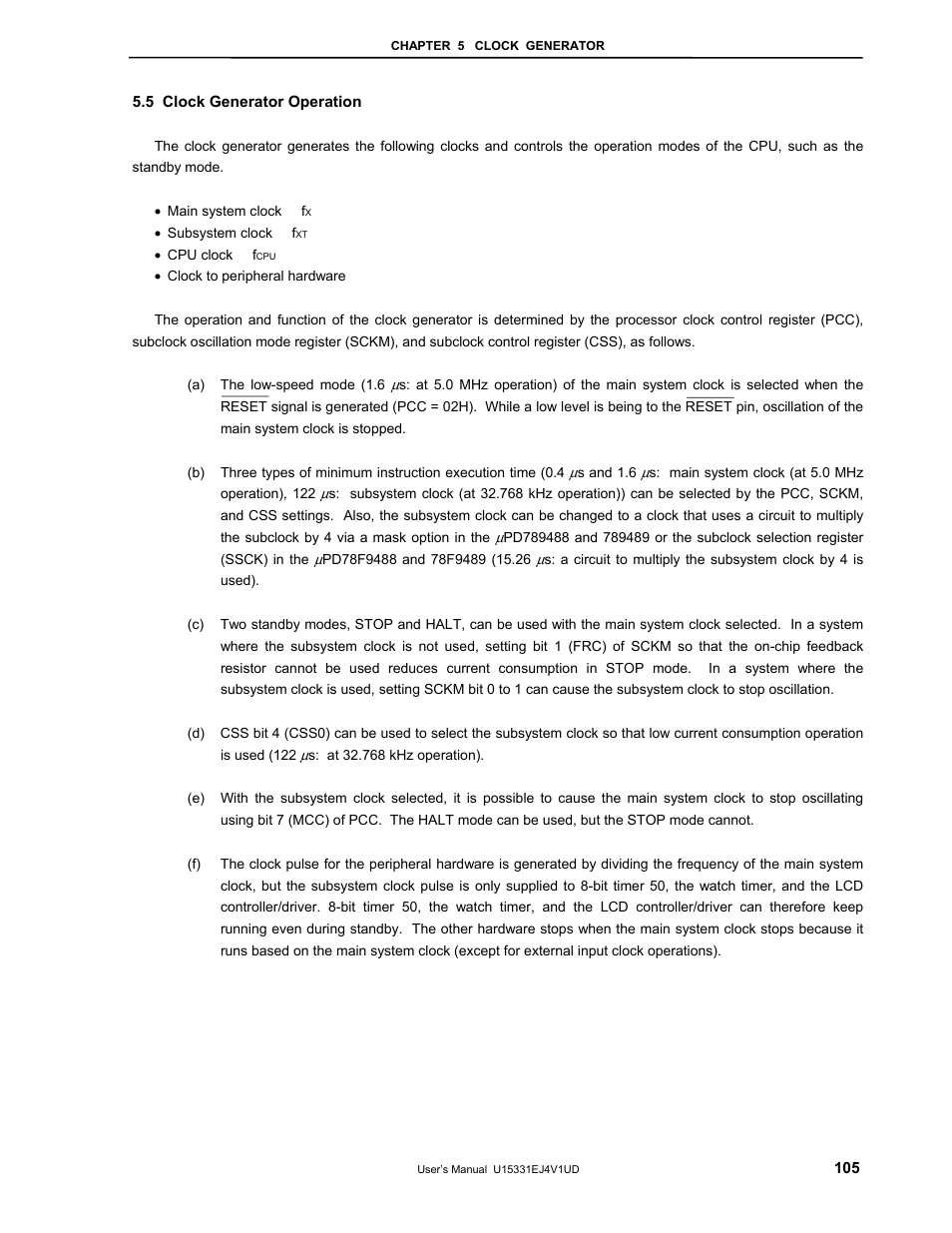 5 clock generator operation | NEC PD78F9488 User Manual | Page 105 / 388