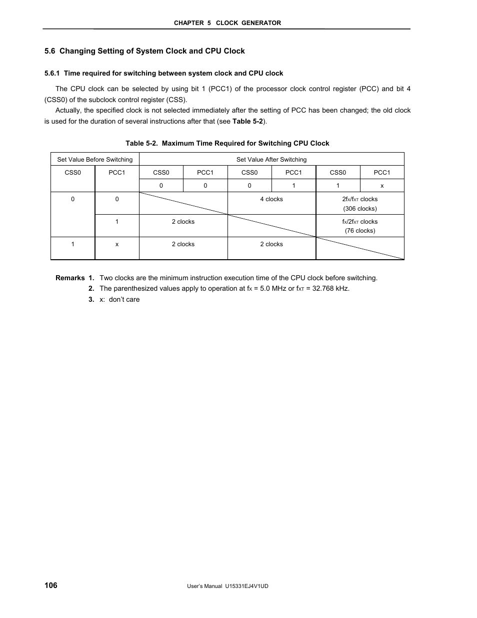 6 changing setting of system clock and cpu clock | NEC PD78F9488 User Manual | Page 106 / 388