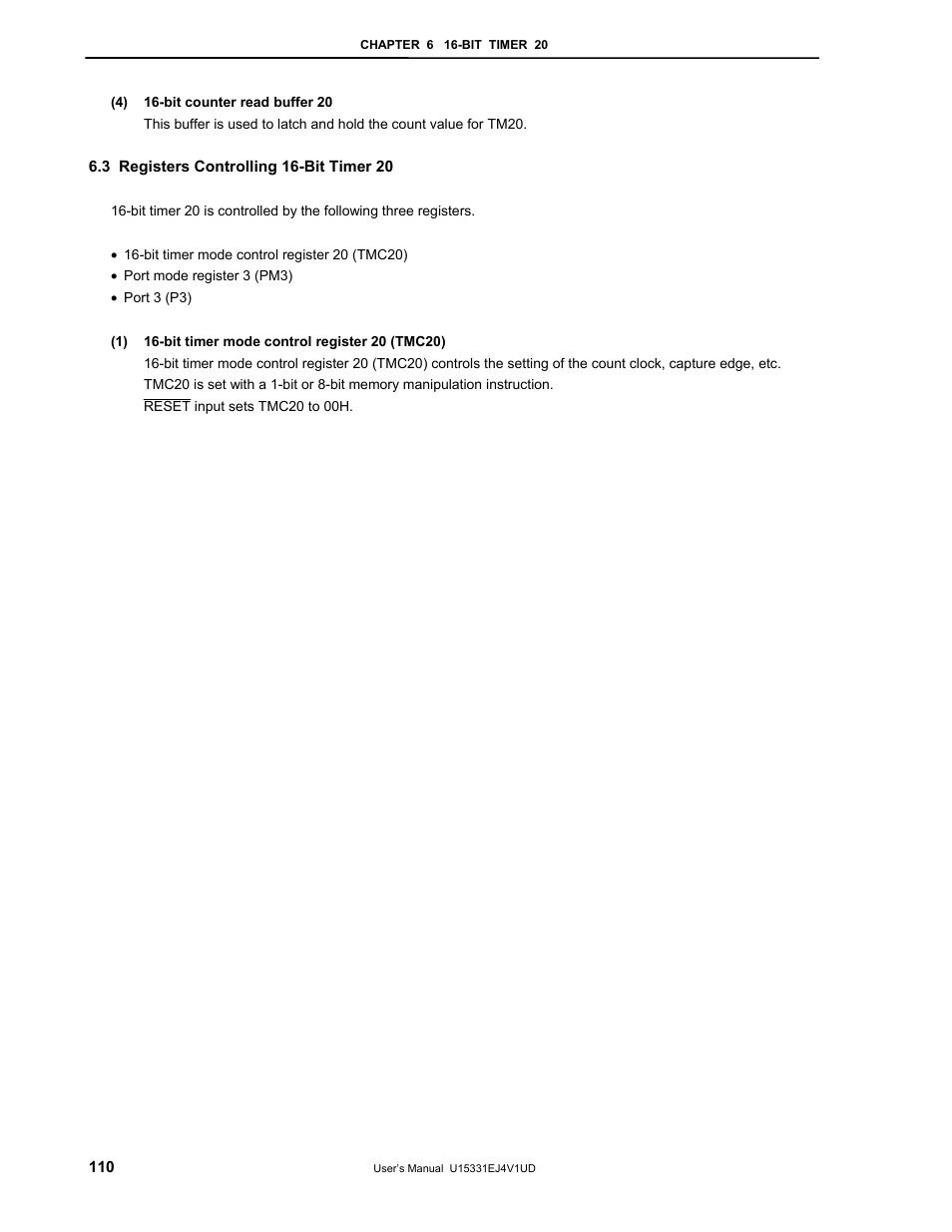 3 registers controlling 16-bit timer 20 | NEC PD78F9488 User Manual | Page 110 / 388