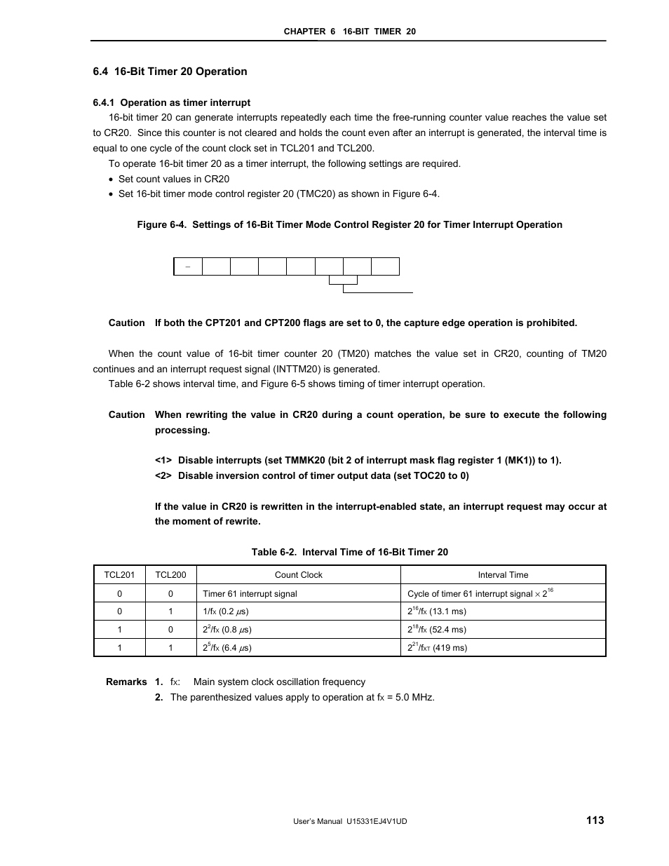 4 16-bit timer 20 operation, 1 operation as timer interrupt | NEC PD78F9488 User Manual | Page 113 / 388