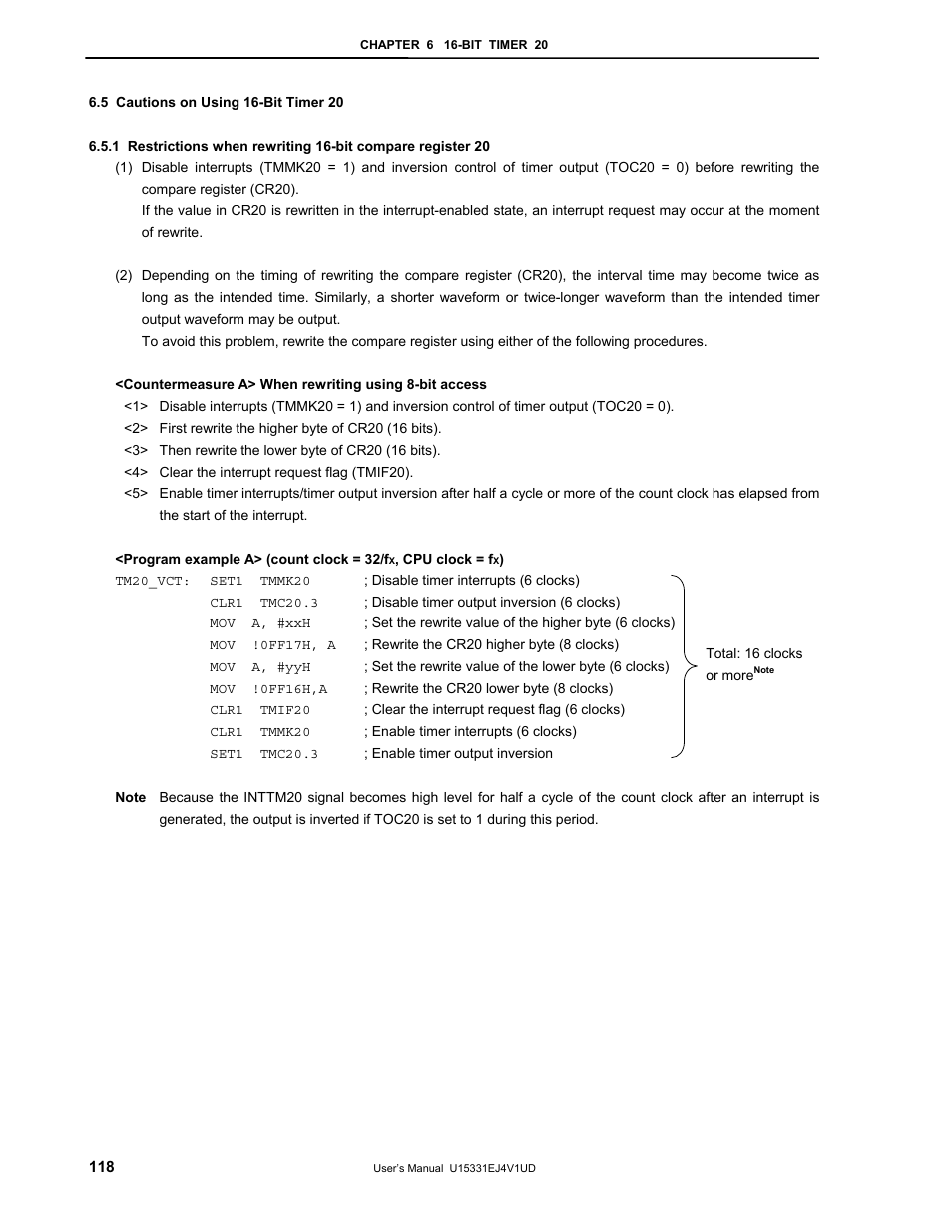 5 cautions on using 16-bit timer 20 | NEC PD78F9488 User Manual | Page 118 / 388