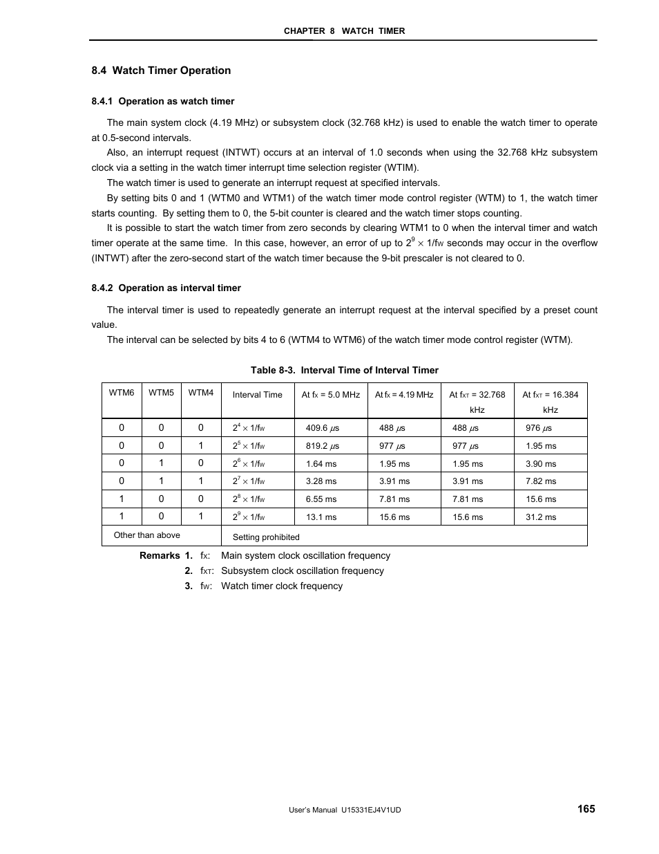 4 watch timer operation, 1 operation as watch timer, 2 operation as interval timer | NEC PD78F9488 User Manual | Page 165 / 388