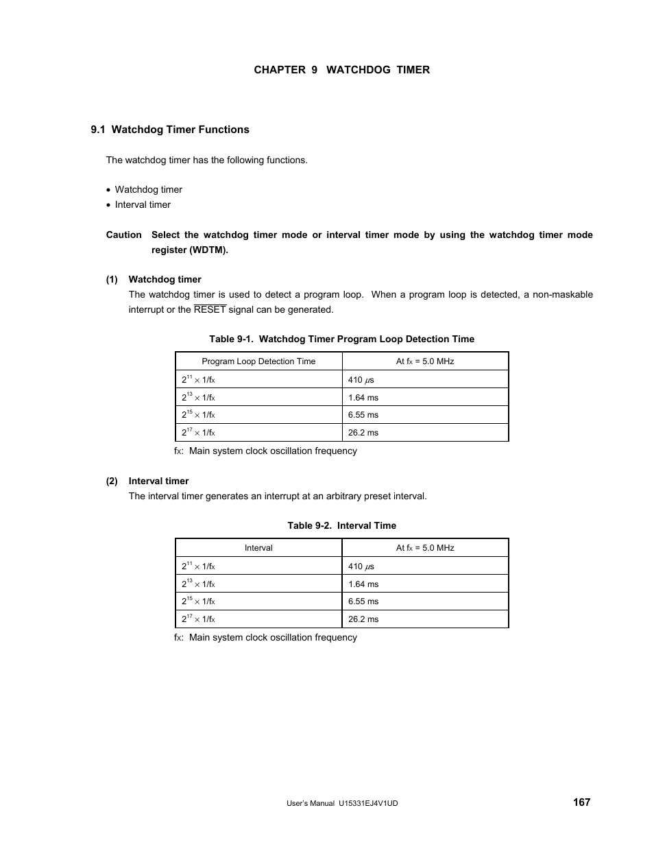 Chapter 9 watchdog timer, 1 watchdog timer functions | NEC PD78F9488 User Manual | Page 167 / 388