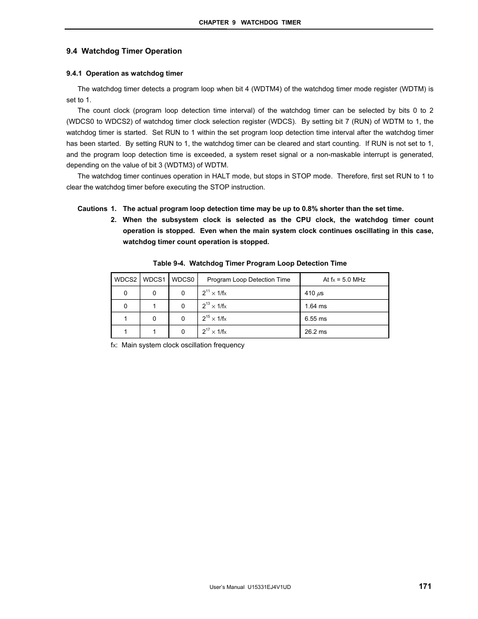 4 watchdog timer operation, 1 operation as watchdog timer | NEC PD78F9488 User Manual | Page 171 / 388