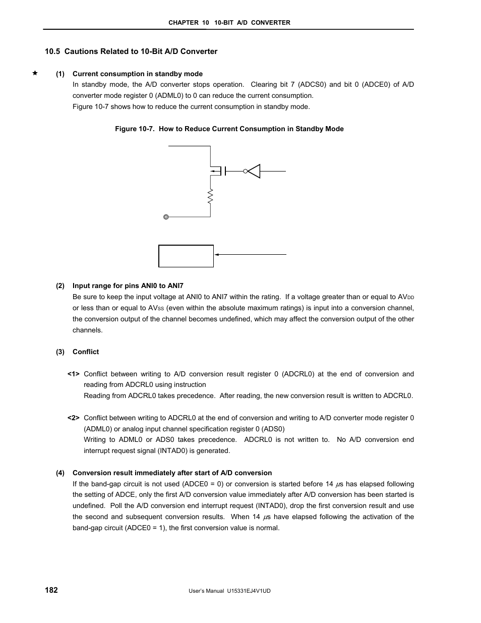 5 cautions related to 10-bit a/d converter | NEC PD78F9488 User Manual | Page 182 / 388