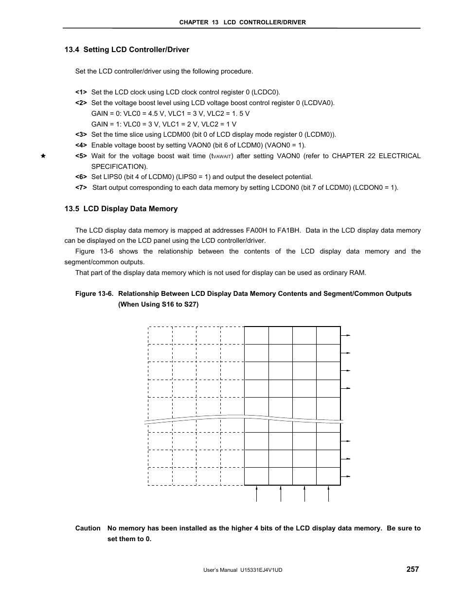4 setting lcd controller/driver, 5 lcd display data memory | NEC PD78F9488 User Manual | Page 257 / 388
