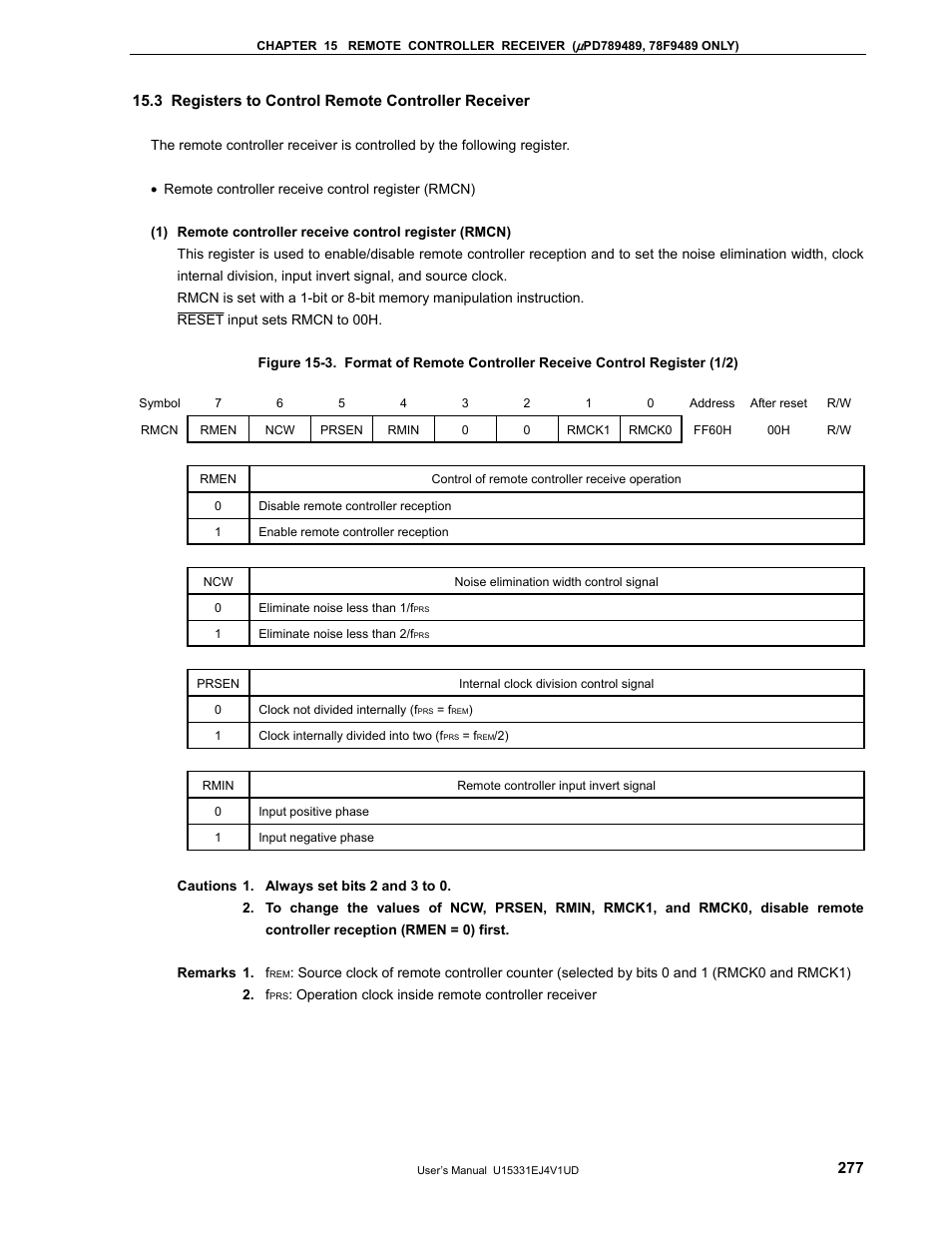 3 registers to control remote controller receiver | NEC PD78F9488 User Manual | Page 277 / 388