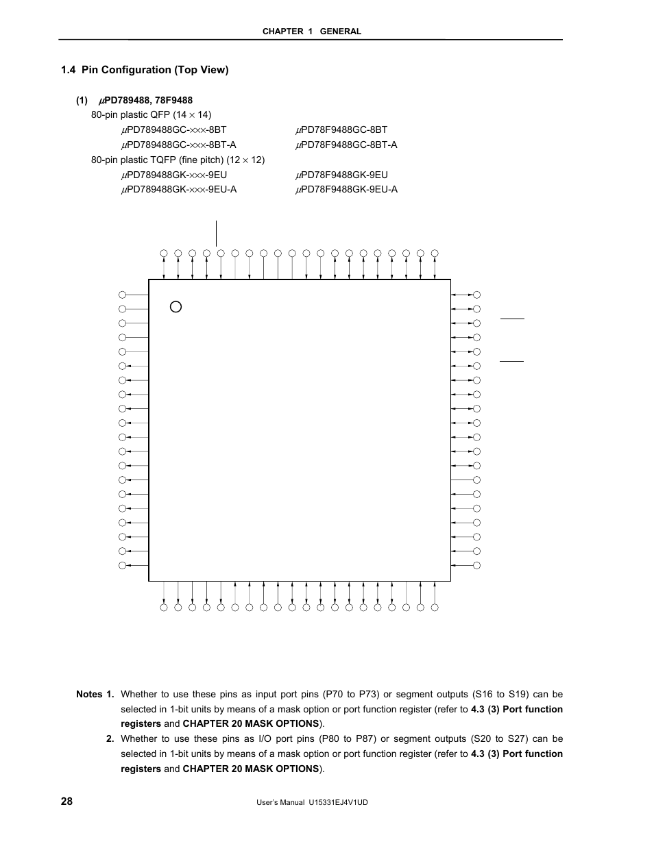 4 pin configuration (top view) | NEC PD78F9488 User Manual | Page 28 / 388