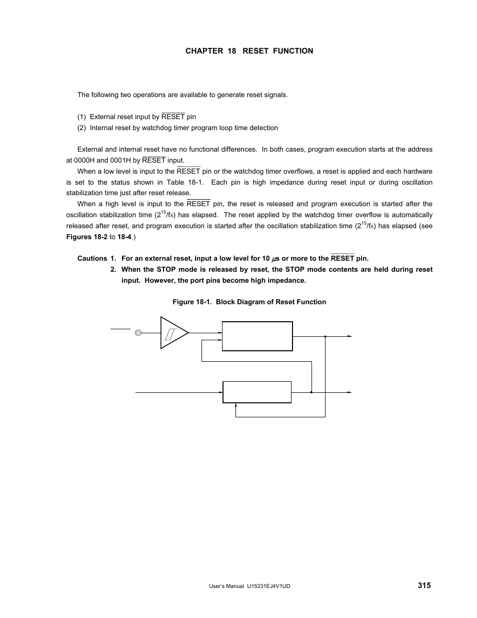 Chapter 18 reset function | NEC PD78F9488 User Manual | Page 315 / 388