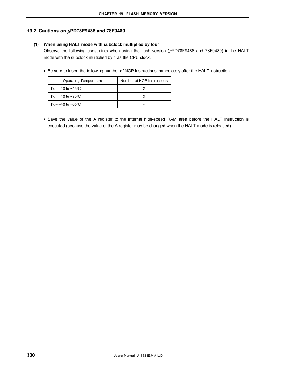 2 cautions on upd78f9488 and 78f9489 | NEC PD78F9488 User Manual | Page 330 / 388