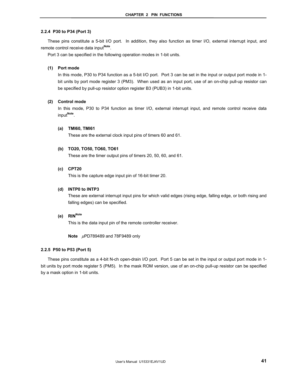 4 p30 to p34 (port 3), 5 p50 to p53 (port 5) | NEC PD78F9488 User Manual | Page 41 / 388