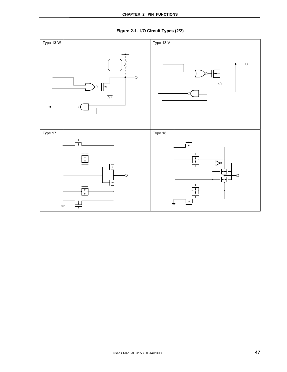 Figure 2-1. i/o circuit types (2/2) | NEC PD78F9488 User Manual | Page 47 / 388