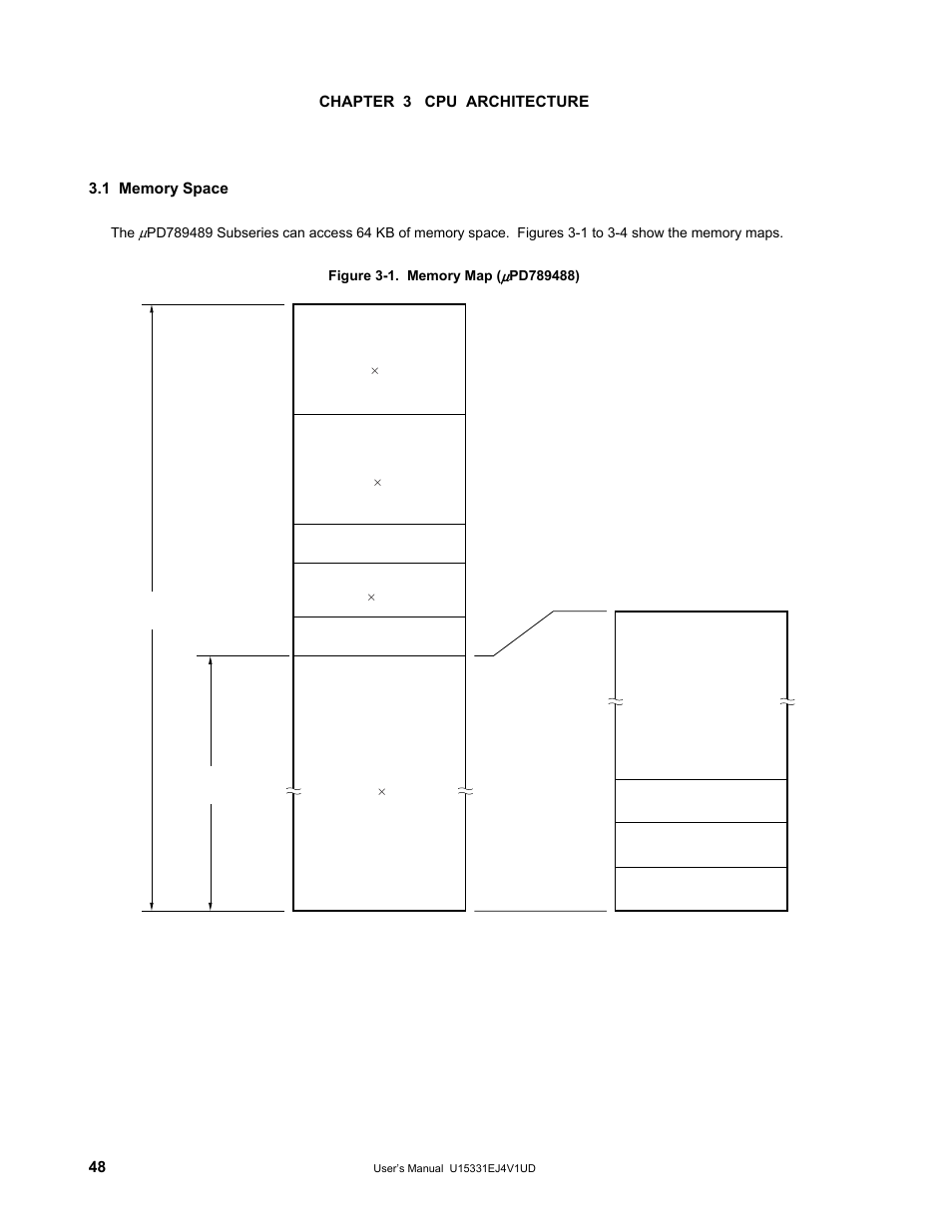 Chapter 3 cpu architecture, 1 memory space | NEC PD78F9488 User Manual | Page 48 / 388