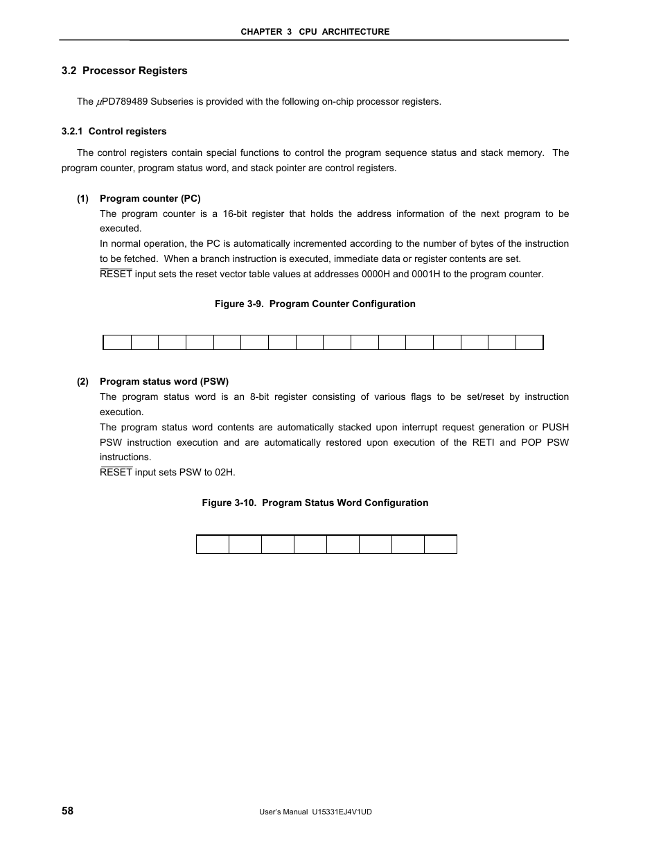 2 processor registers, 1 control registers | NEC PD78F9488 User Manual | Page 58 / 388