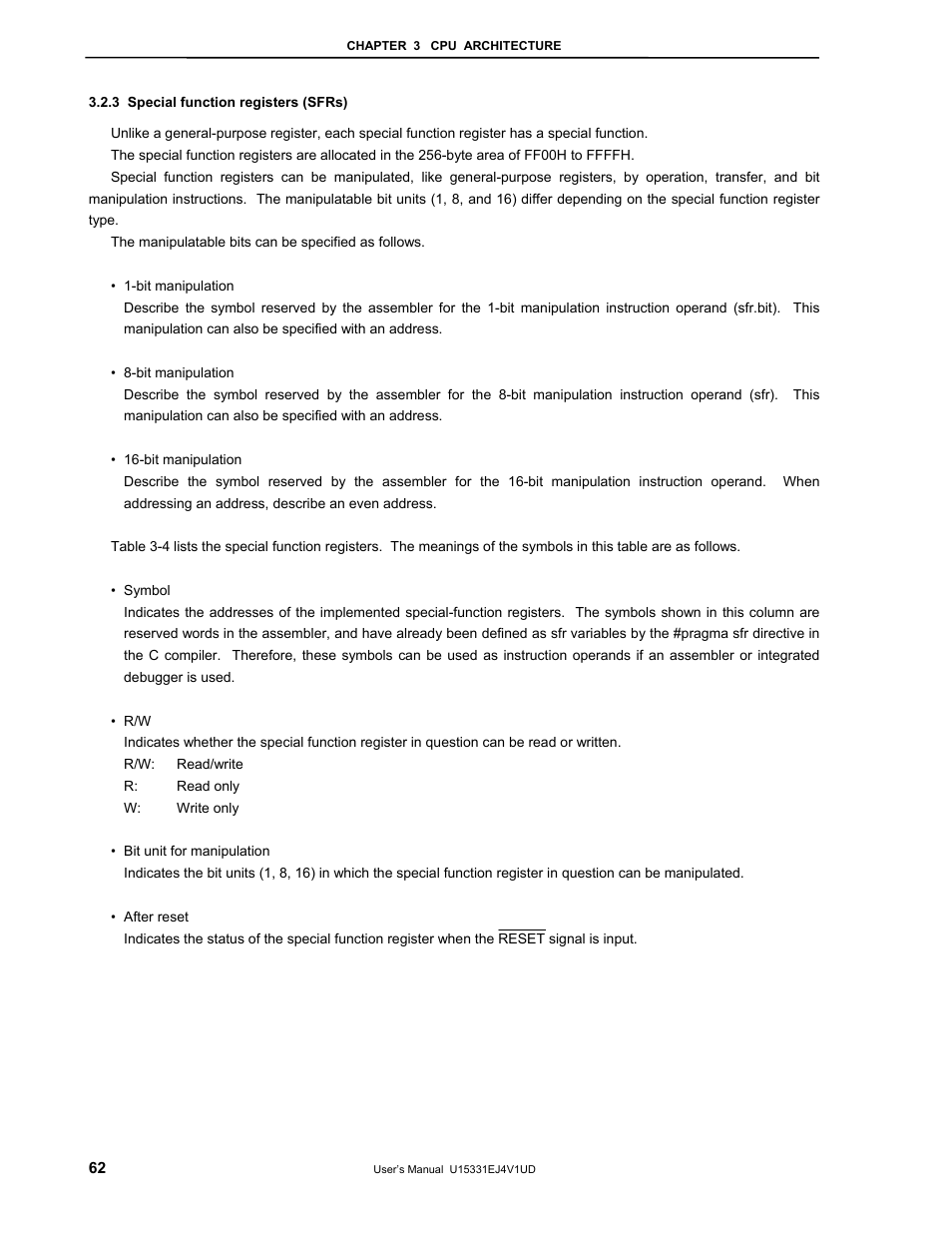 3 special function registers (sfrs) | NEC PD78F9488 User Manual | Page 62 / 388