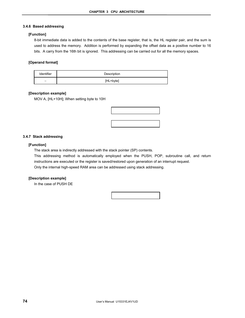 6 based addressing, 7 stack addressing | NEC PD78F9488 User Manual | Page 74 / 388