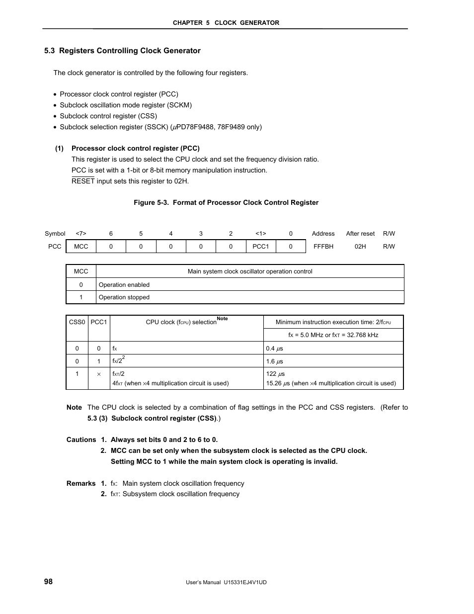 3 registers controlling clock generator | NEC PD78F9488 User Manual | Page 98 / 388