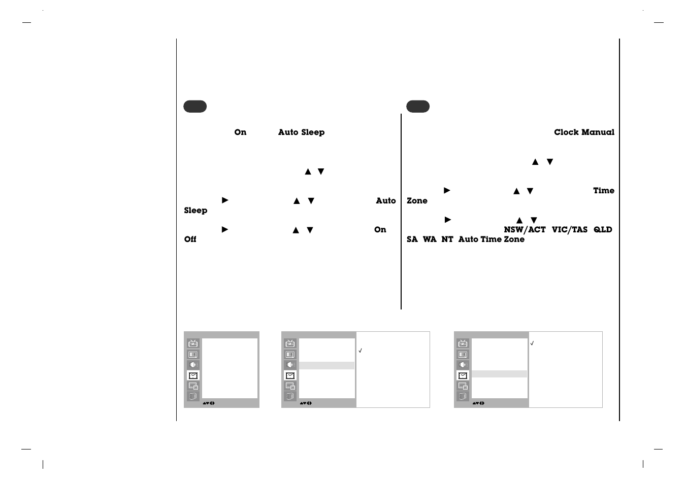 Time menu, 3auto sleep 4 4 time zone (in digital mode only) | NEC NLT-32HD1 User Manual | Page 32 / 52
