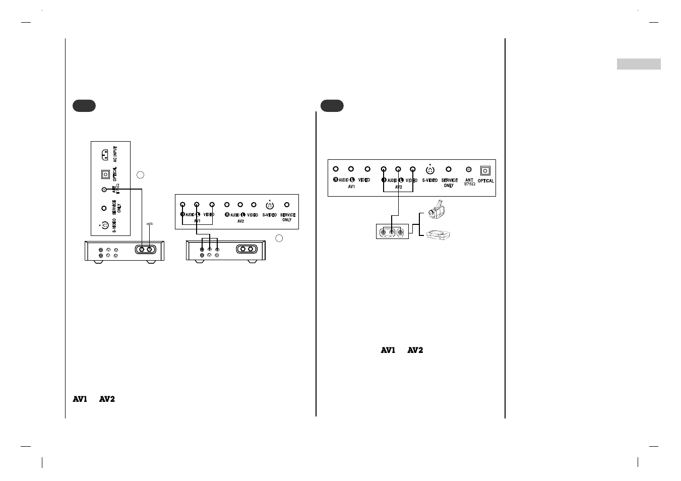 Connection to external equipment, Watching cable tv 3 3, Watching external av source 4 4 | NEC NLT-32HD1 User Manual | Page 9 / 52