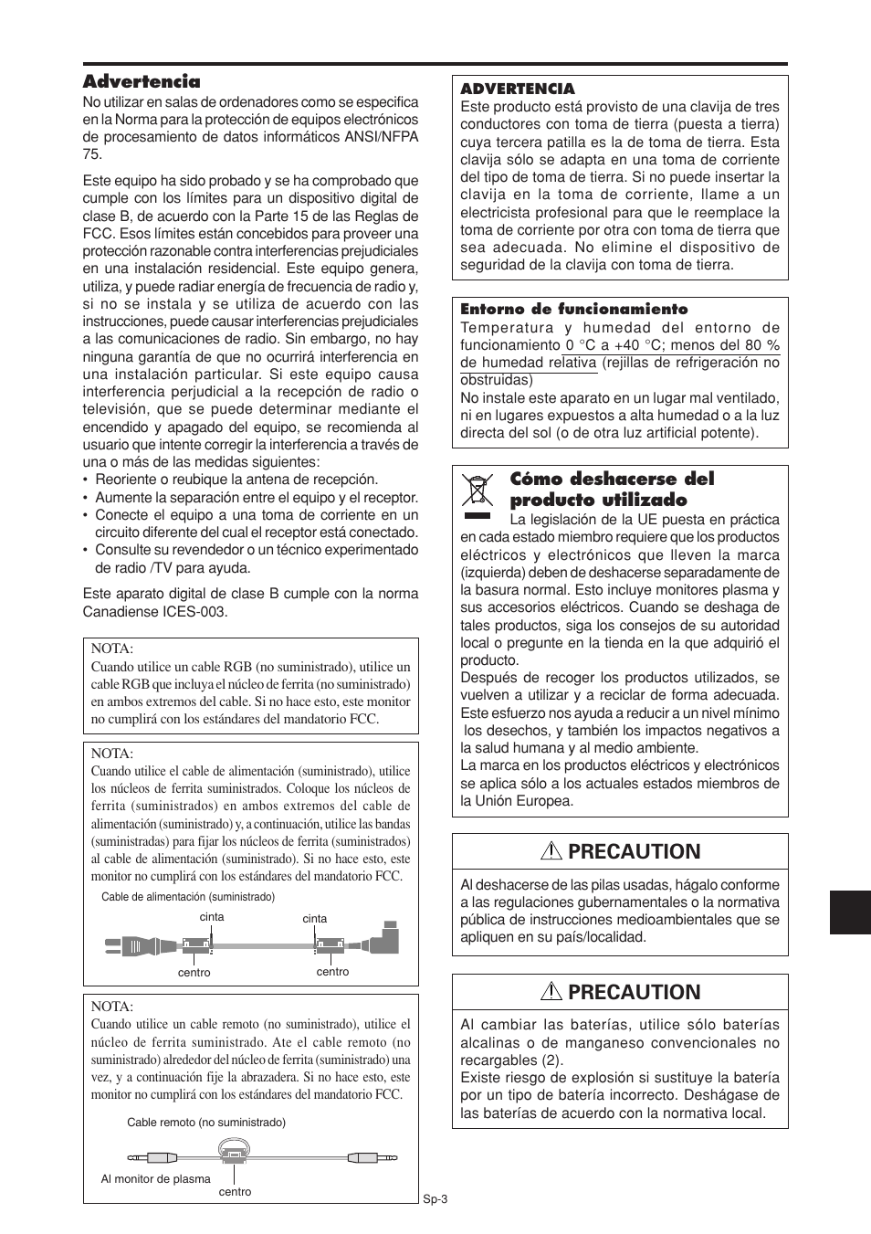 Precaution, Advertencia, Cómo deshacerse del producto utilizado | NEC PX-60XM5A User Manual | Page 103 / 203