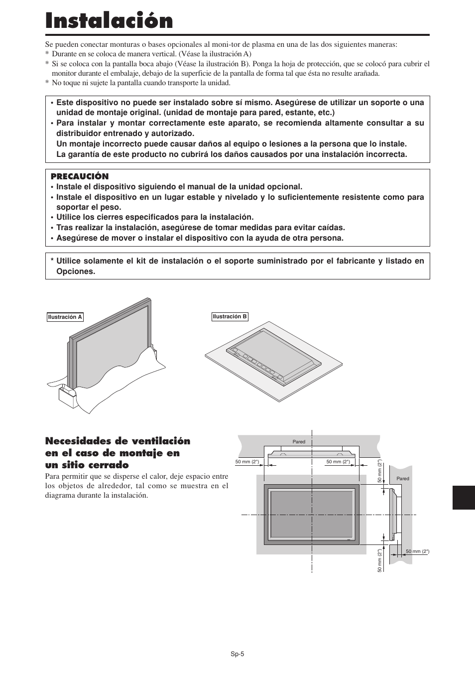 Instalación | NEC PX-60XM5A User Manual | Page 105 / 203