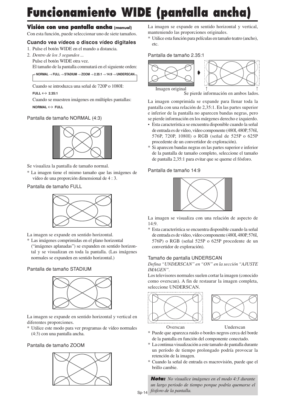 Funcionamiento wide (pantalla ancha) | NEC PX-60XM5A User Manual | Page 114 / 203