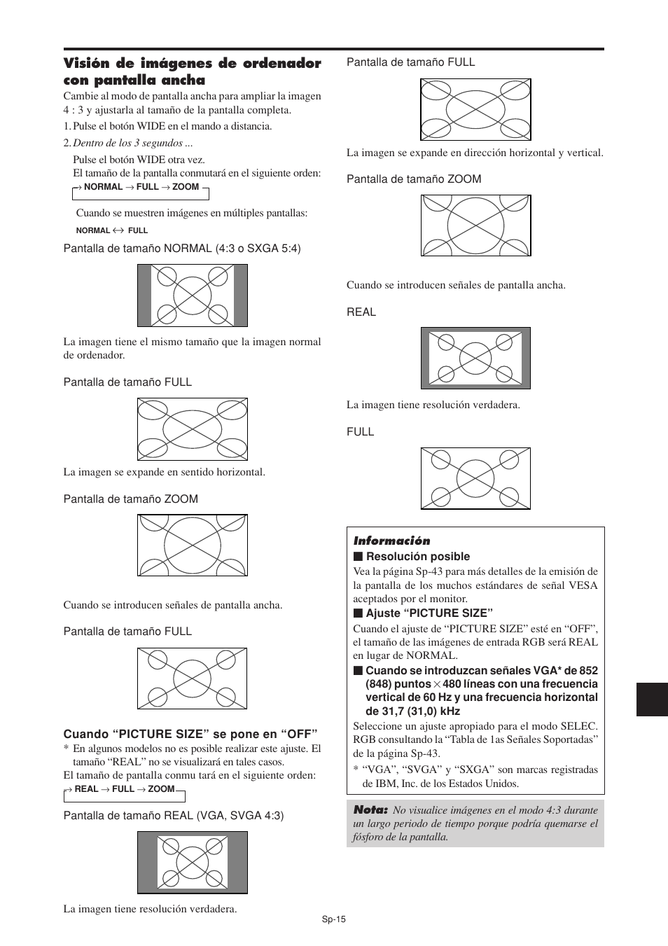 Visión de imágenes de ordenador con pantalla ancha | NEC PX-60XM5A User Manual | Page 115 / 203