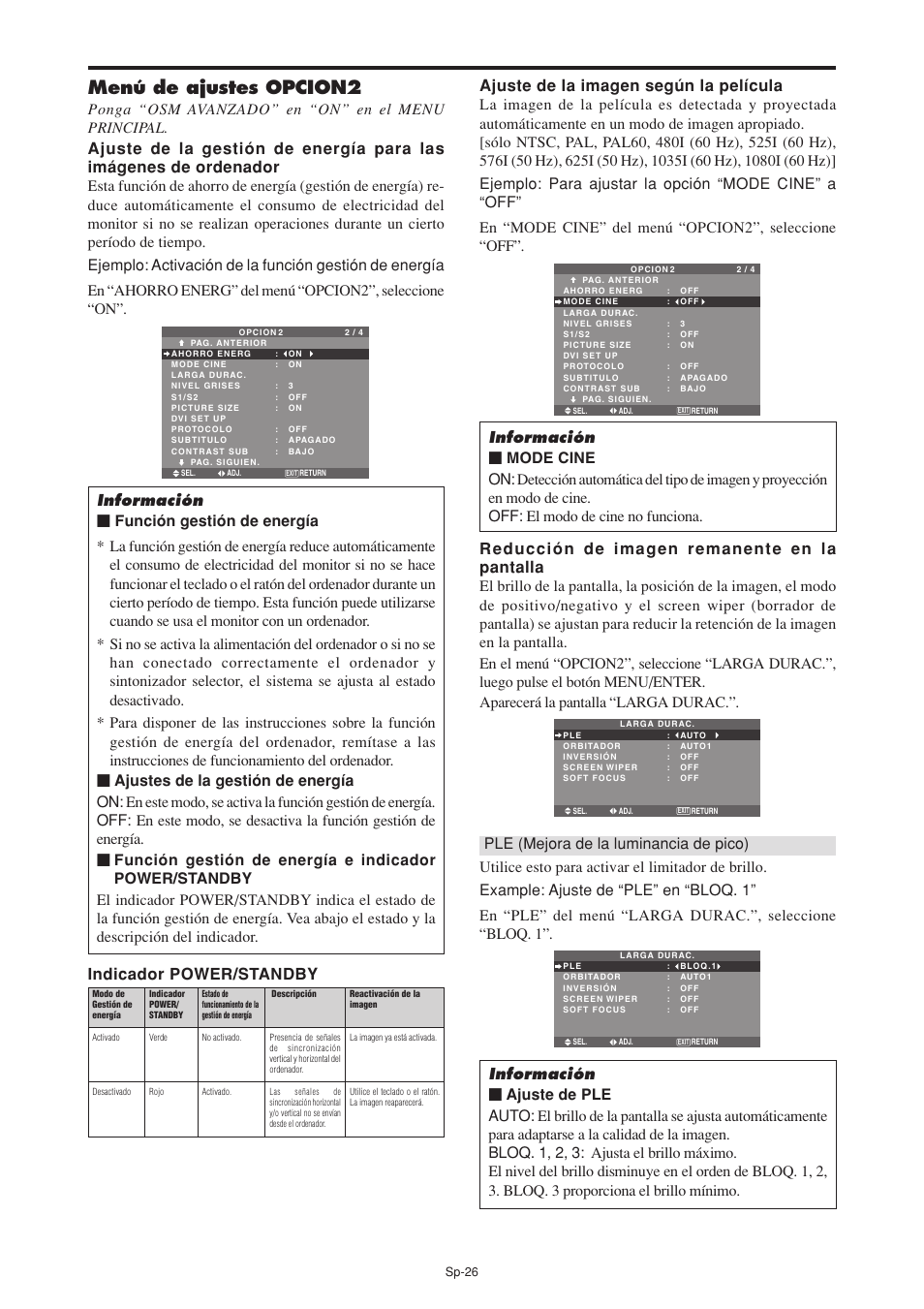 Menú de ajustes opcion2 | NEC PX-60XM5A User Manual | Page 126 / 203