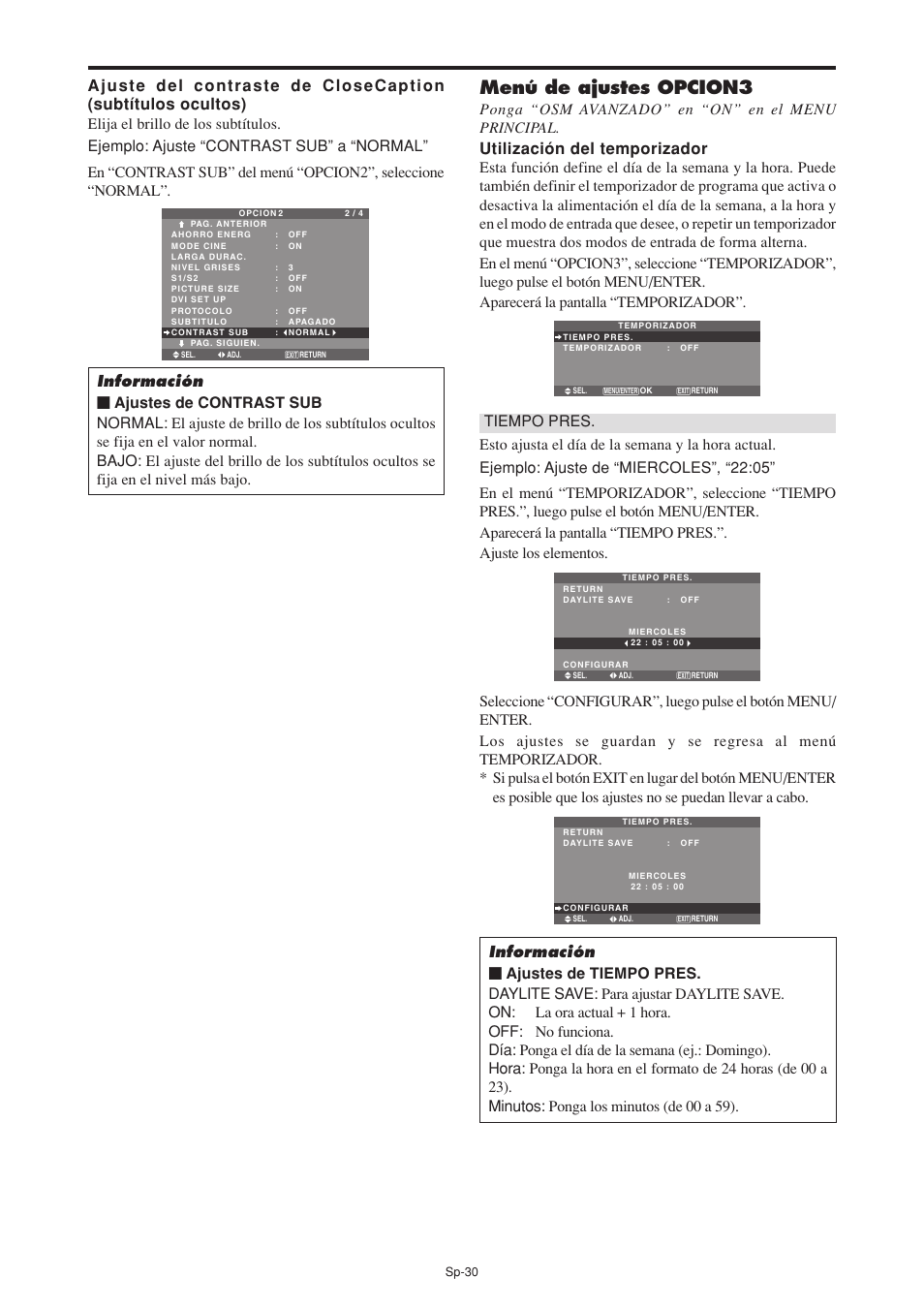 Menú de ajustes opcion3 | NEC PX-60XM5A User Manual | Page 130 / 203