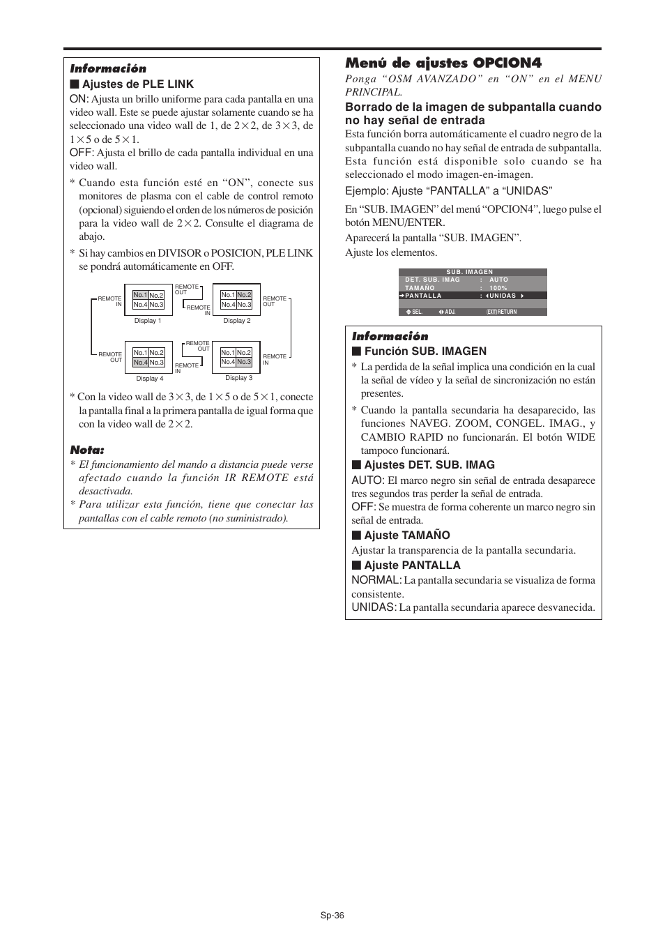 Menú de ajustes opcion4 | NEC PX-60XM5A User Manual | Page 136 / 203