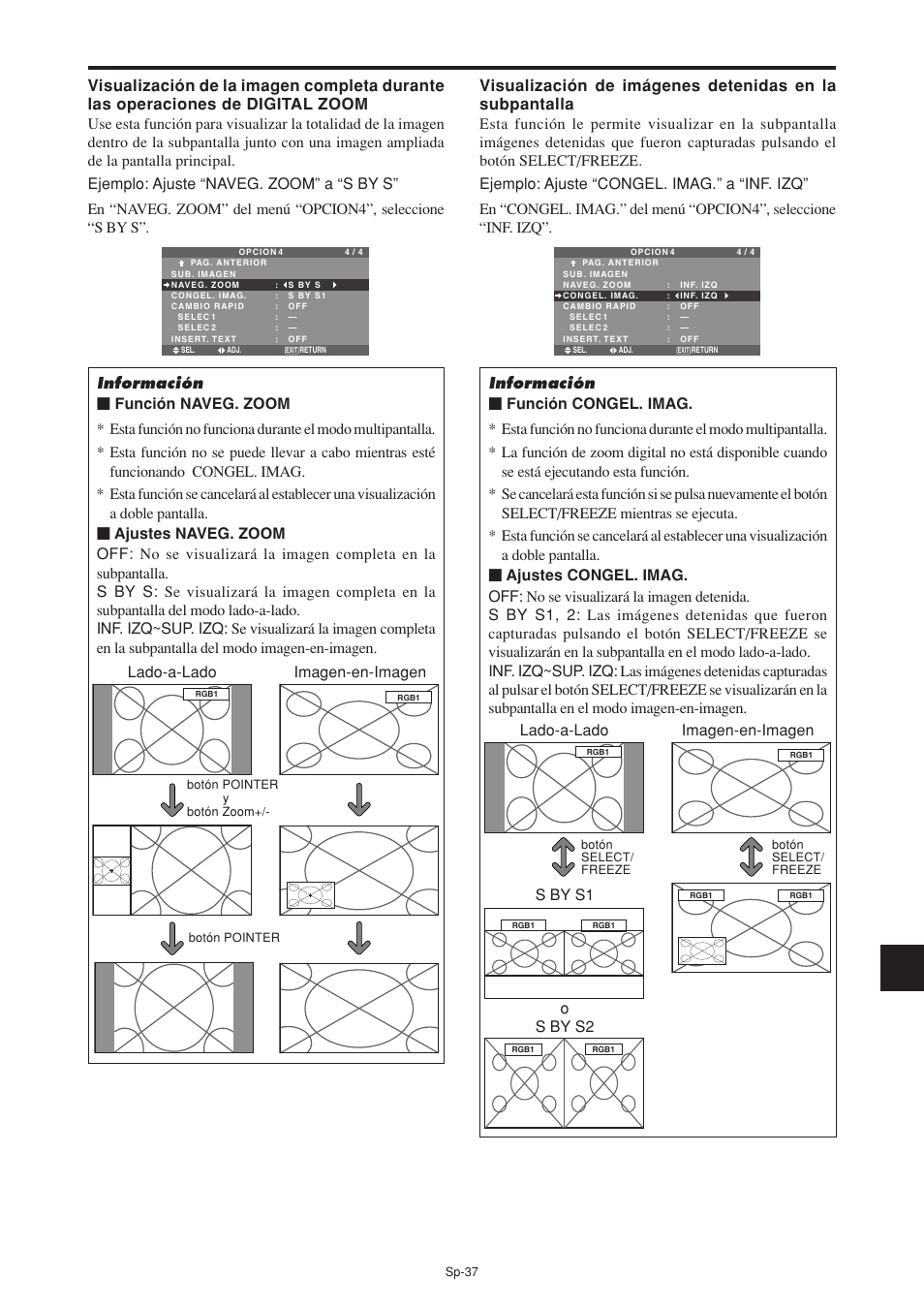 Lado-a-lado imagen-en-imagen, S by s1, Os by s2 | NEC PX-60XM5A User Manual | Page 137 / 203