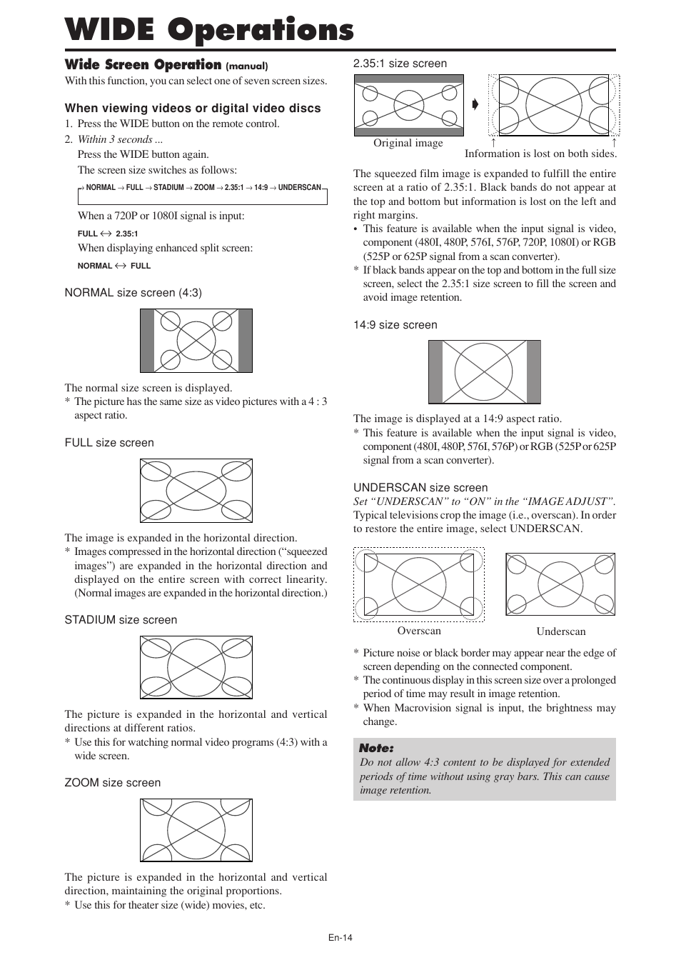 Wide operations | NEC PX-60XM5A User Manual | Page 15 / 203