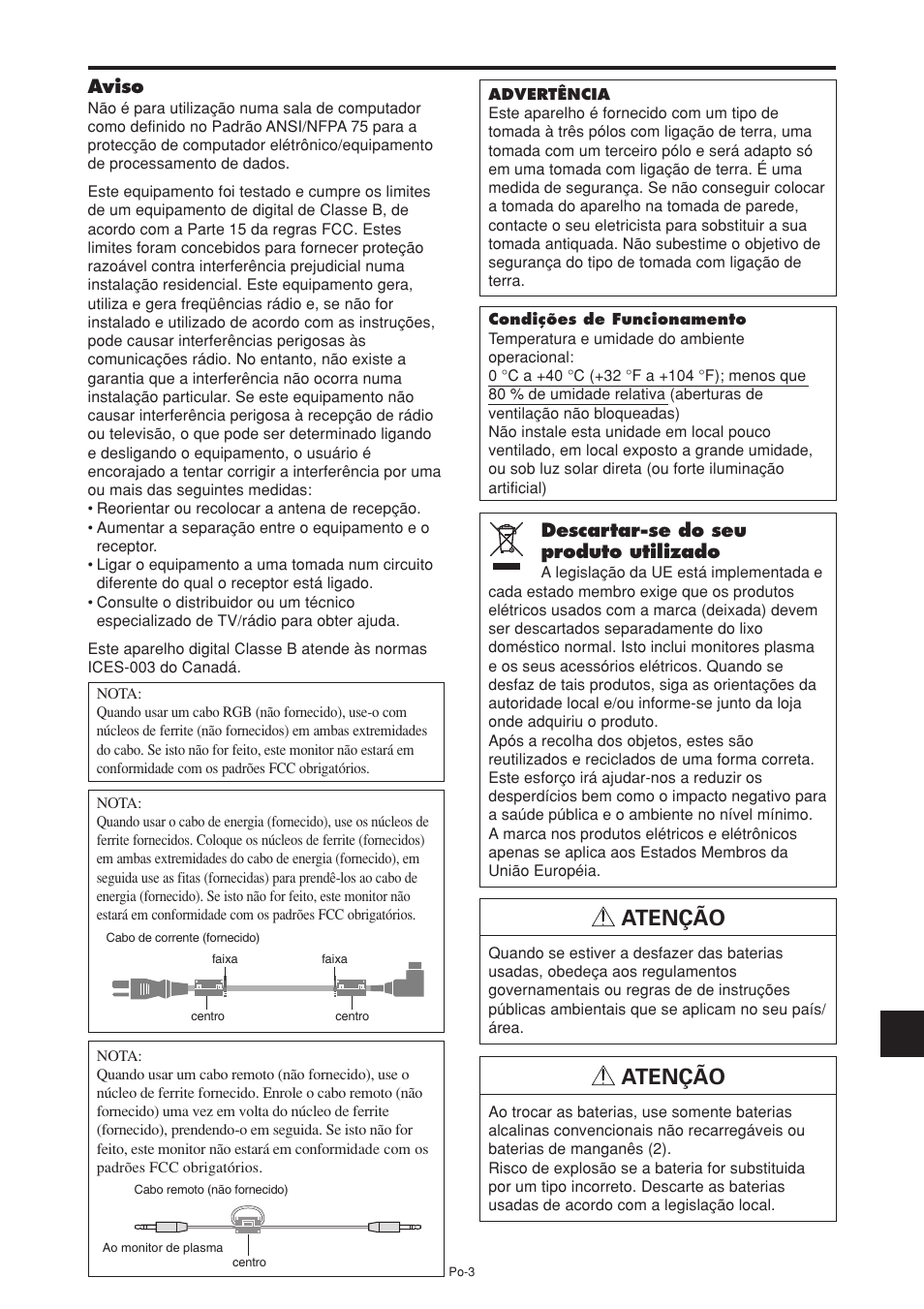 Atenção, Aviso, Descartar-se do seu produto utilizado | NEC PX-60XM5A User Manual | Page 153 / 203