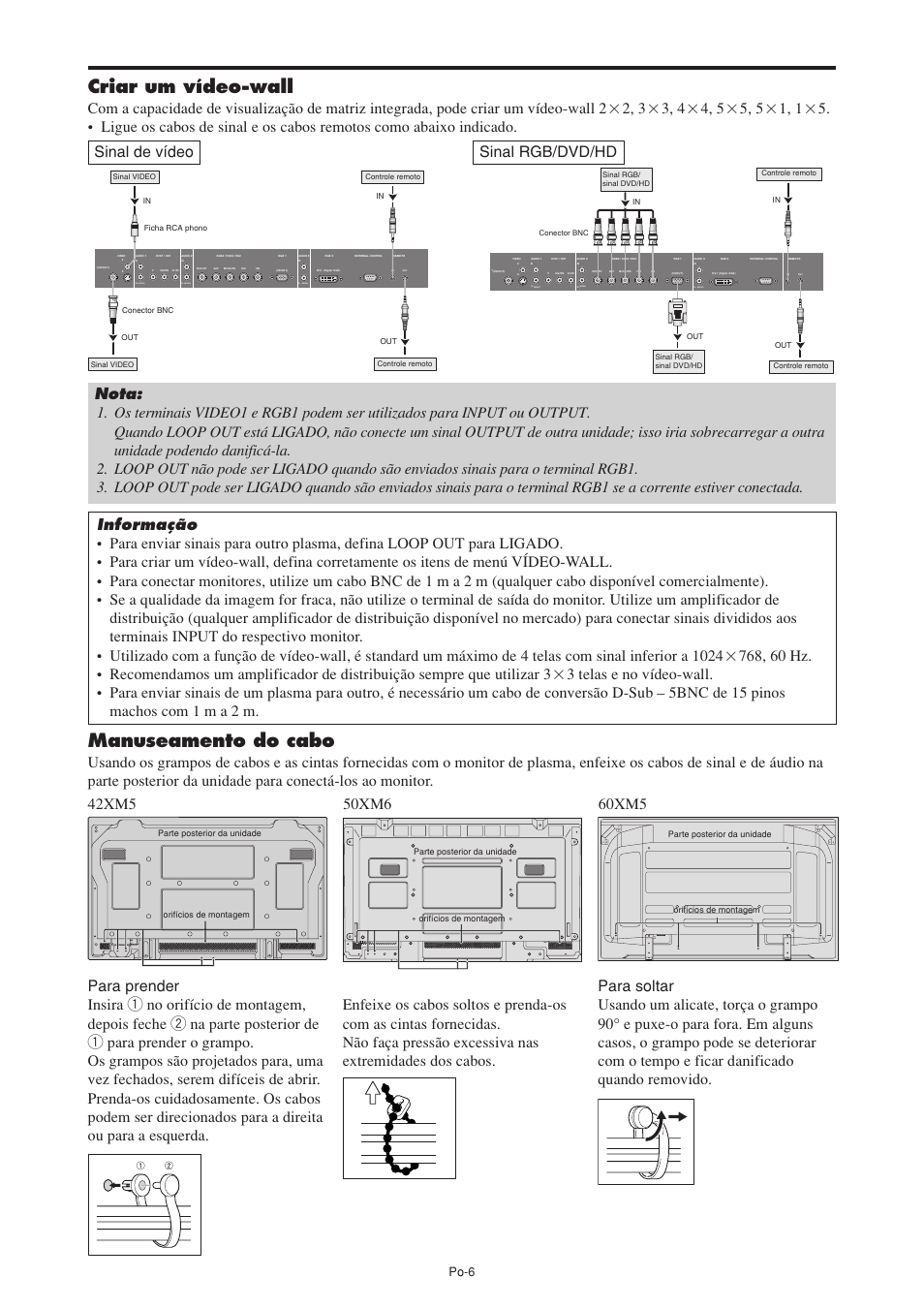 Criar um vídeo-wall, Manuseamento do cabo, Mono) | Po-6 | NEC PX-60XM5A User Manual | Page 156 / 203