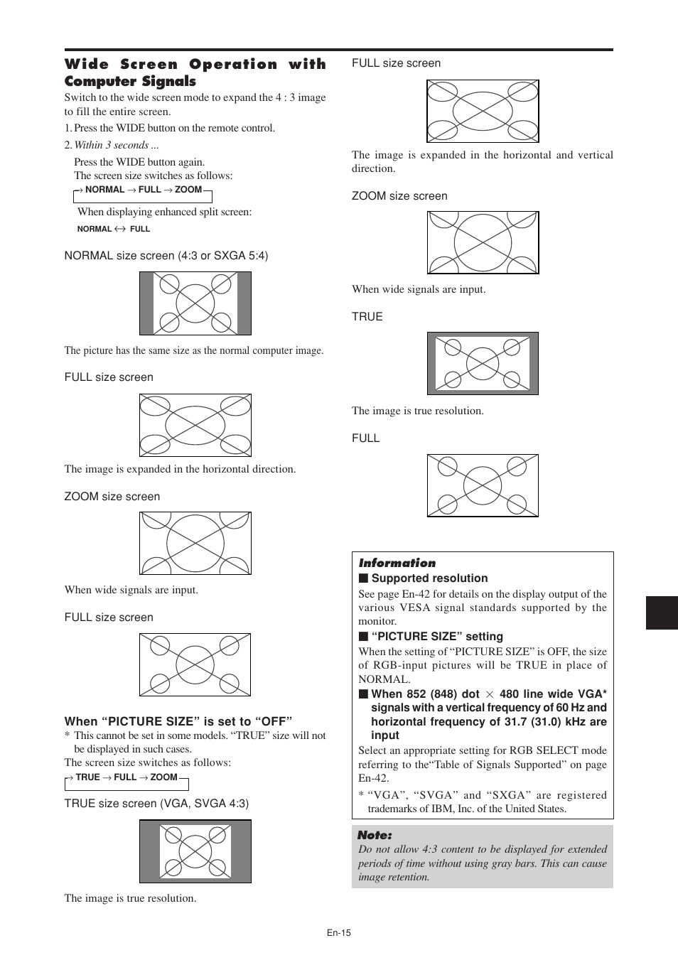 Wide screen operation with computer signals | NEC PX-60XM5A User Manual | Page 16 / 203