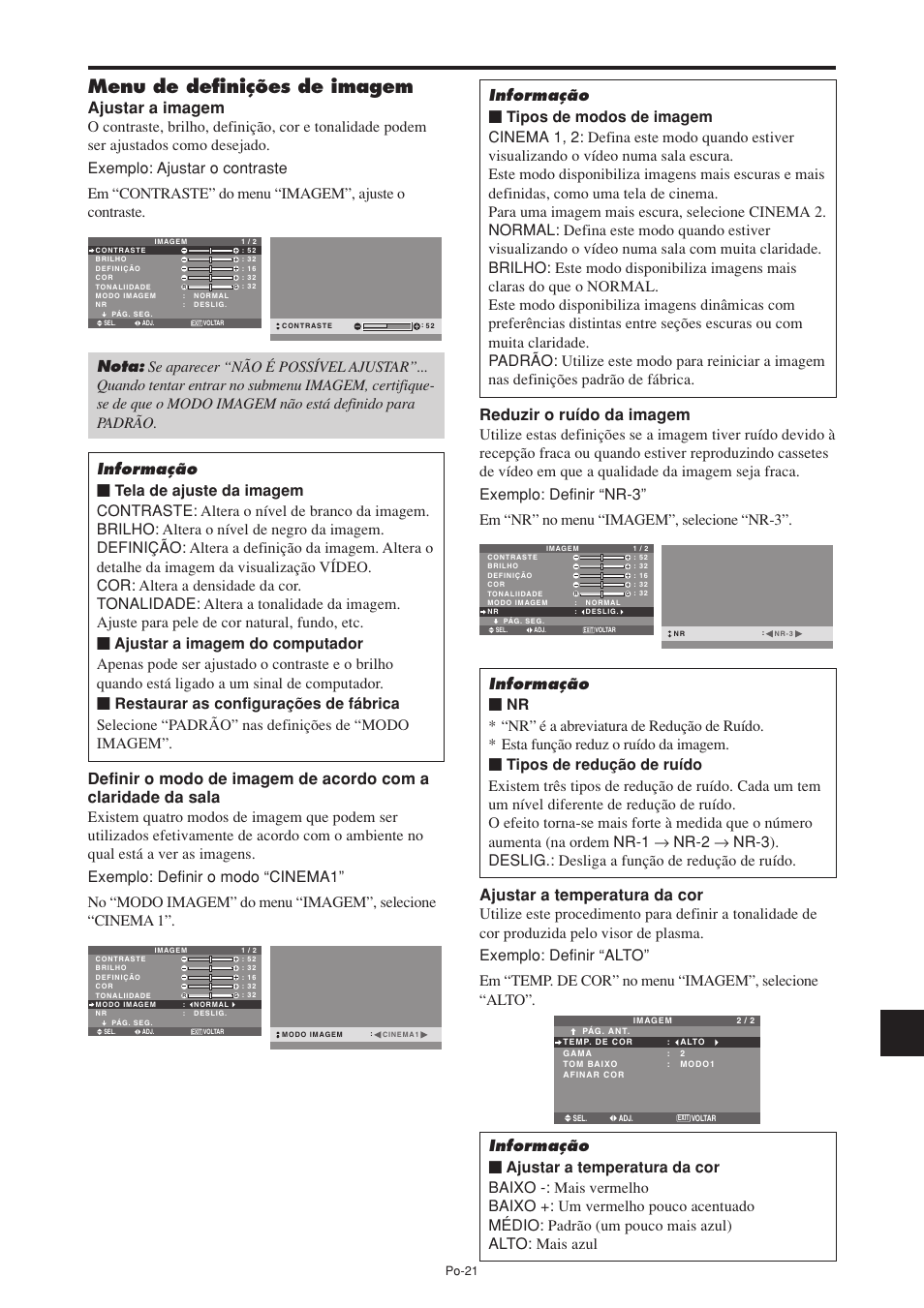 Menu de definições de imagem | NEC PX-60XM5A User Manual | Page 171 / 203