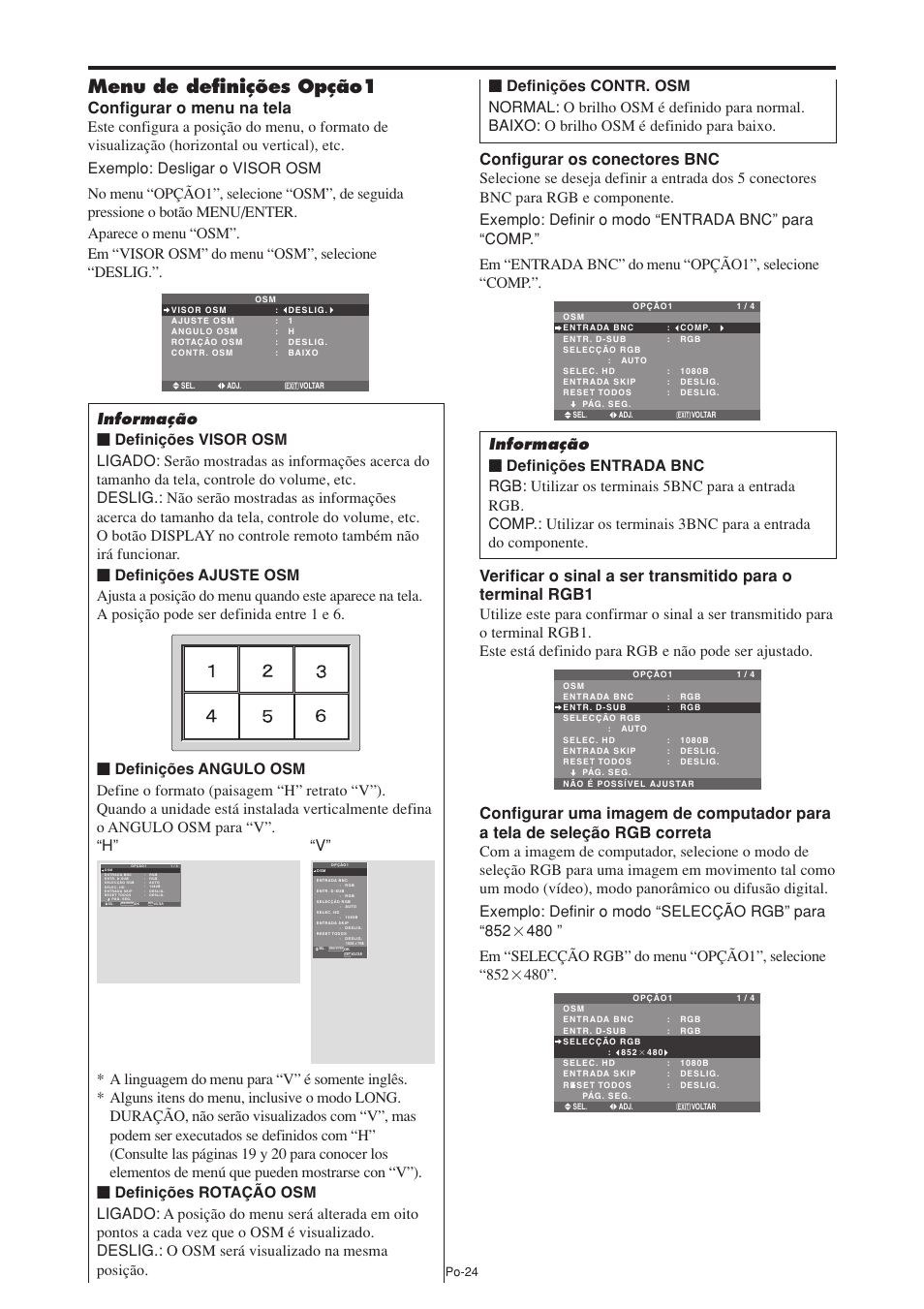 Menu de definições opção1, Po-24 | NEC PX-60XM5A User Manual | Page 174 / 203