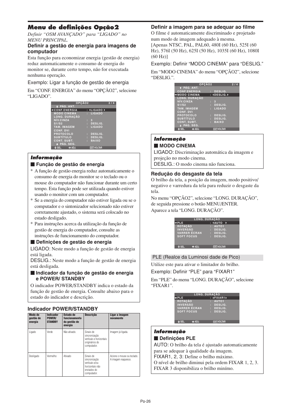 Menu de definições opção2 | NEC PX-60XM5A User Manual | Page 176 / 203