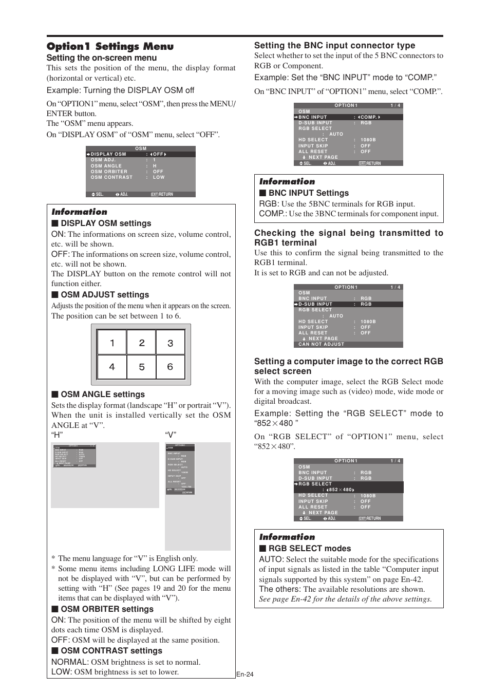 Option1 settings menu, En-24 | NEC PX-60XM5A User Manual | Page 25 / 203