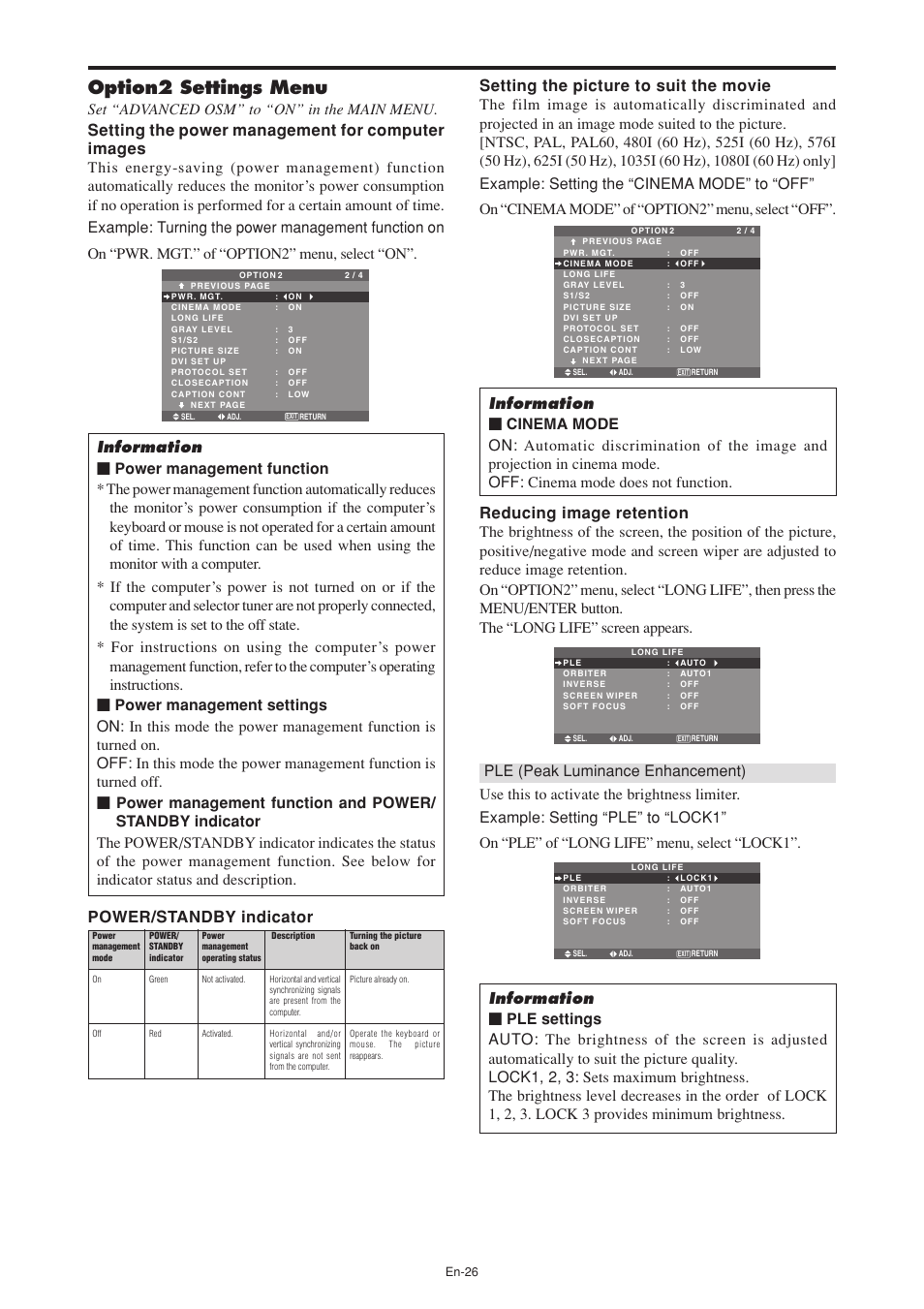 Option2 settings menu | NEC PX-60XM5A User Manual | Page 27 / 203