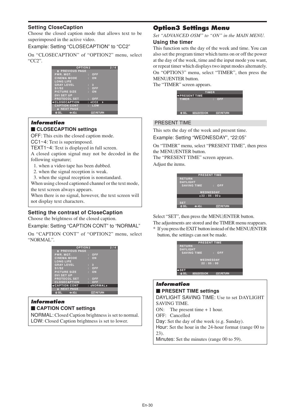 Option3 settings menu | NEC PX-60XM5A User Manual | Page 31 / 203