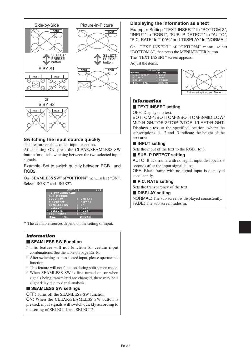 Side-by-side picture-in-picture, S by s1 | NEC PX-60XM5A User Manual | Page 38 / 203